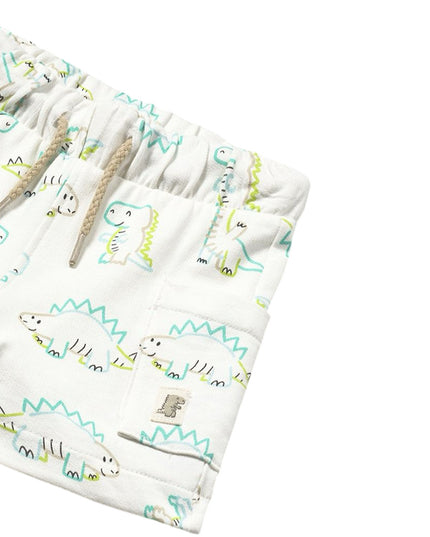 White Teal Lime Dinosaur Bermuda Shorts