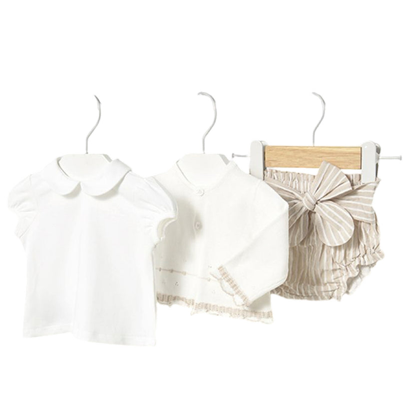 Beige Stripe Root Shorts 3 Piece Set