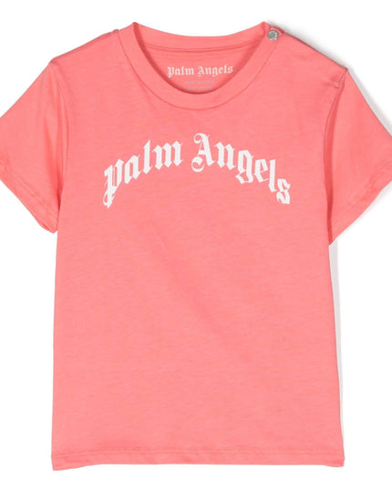 PALM ANGELS-PGXB001S23JER0012601-CURVED LOGO T-SHIRT CORAL WHITE