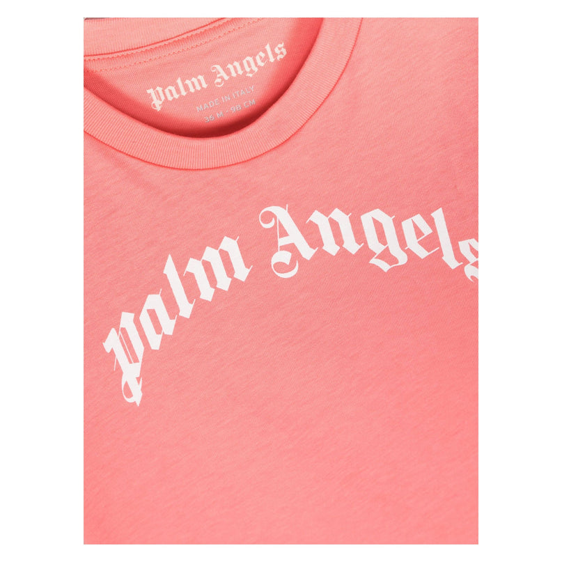 PALM ANGELS-PGXB001S23JER0012601-CURVED LOGO T-SHIRT CORAL WHITE