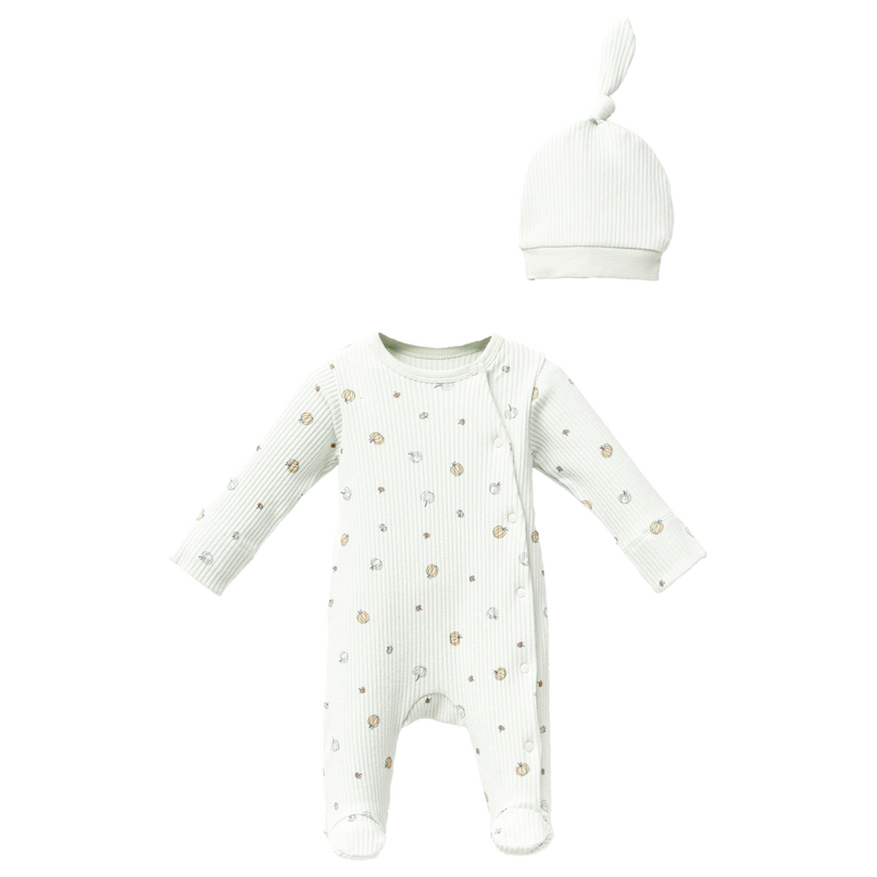 Mint Pumpkin Print Babygrow & Hat