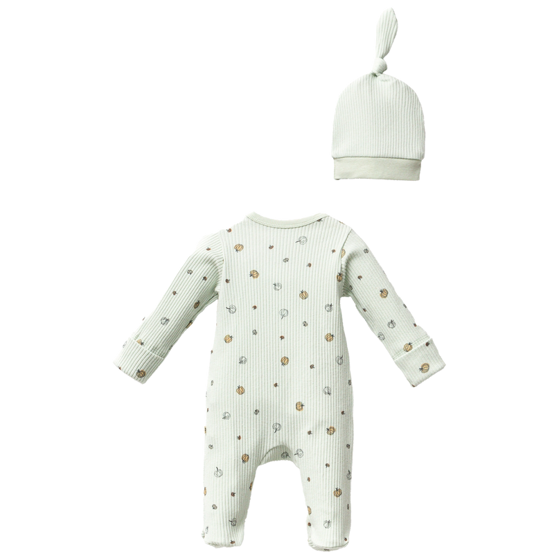 Mint Pumpkin Print Babygrow & Hat