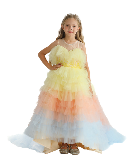 Yellow Tiered Pastel Ruffle Callecita Dress