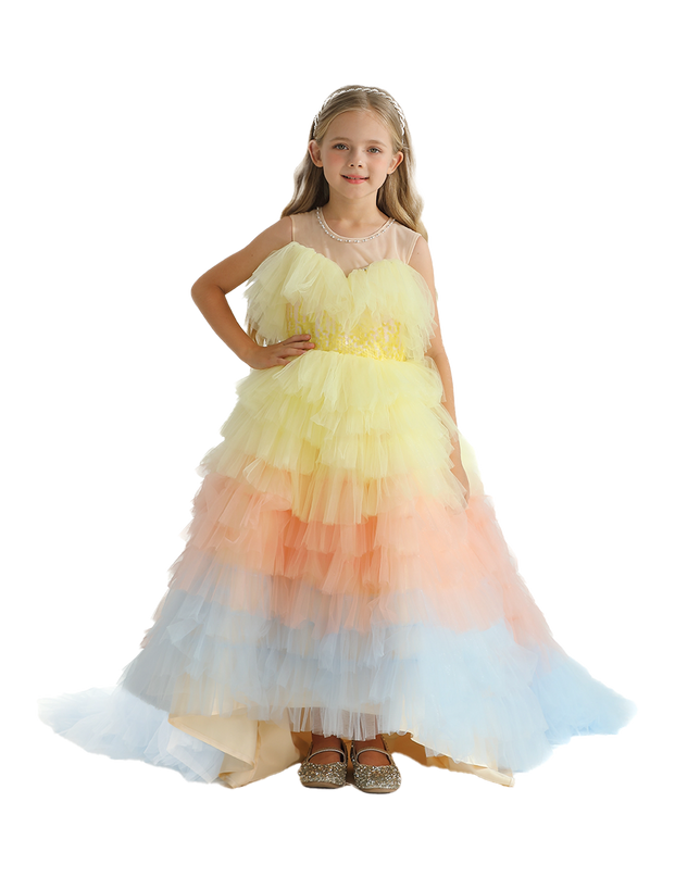 Yellow Tiered Pastel Ruffle Callecita Dress