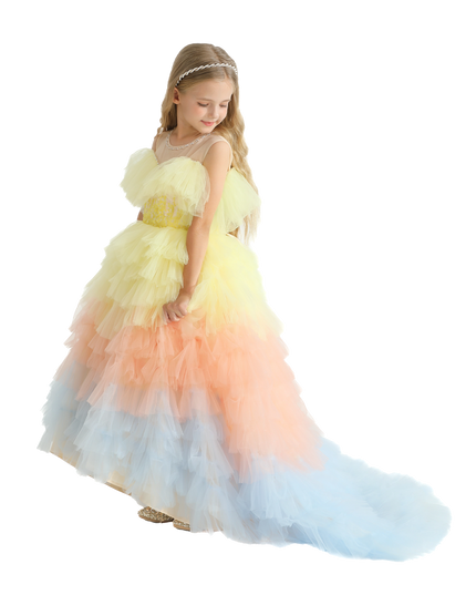 Yellow Tiered Pastel Ruffle Callecita Dress