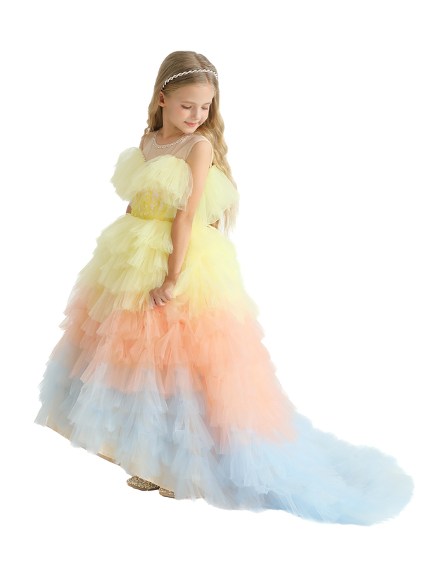 Yellow Tiered Pastel Ruffle Callecita Dress