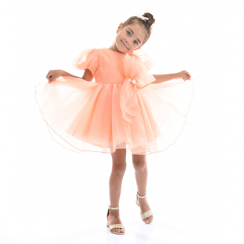 Peach Bow Organza Dress