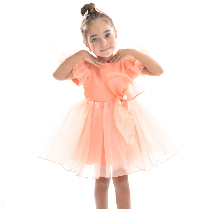 Peach Bow Organza Dress