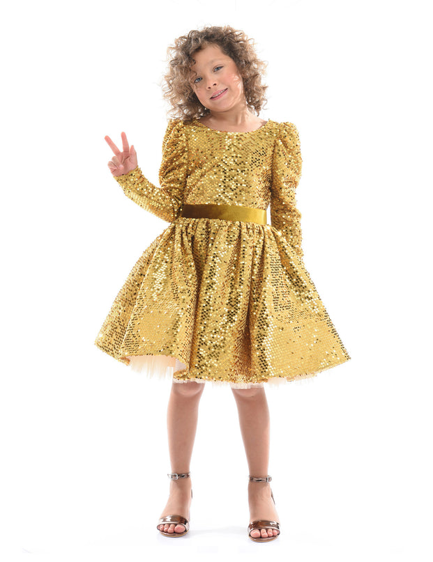 Gold Merribrook Sequin Bow Dress