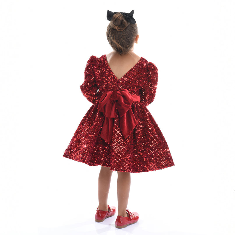 Red Merribrook Sequin Bow Dress