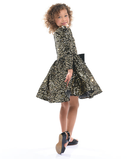 Black Gold Sequin Bow Zoria Dress