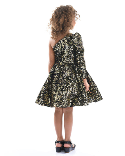 Black Gold Sequin Bow Zoria Dress