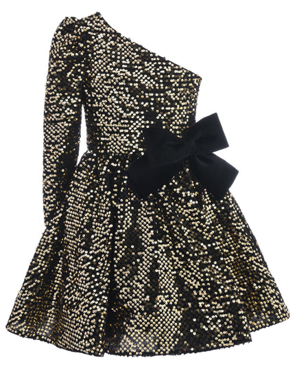 Black Gold Sequin Bow Zoria Dress