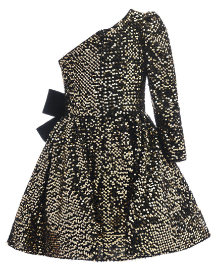 Black Gold Sequin Bow Zoria Dress