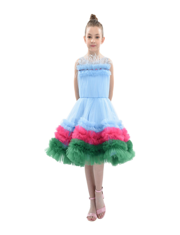 Blue Granada Ruffle Tulle Dress