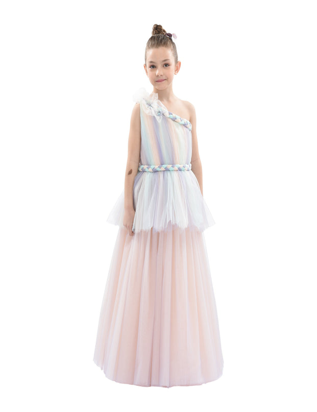 Multicolor Apollo Iridescent Tulle Gown