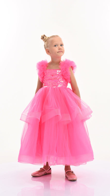 Fuchsia Peralta Sequin Ruffle Tulle Dress