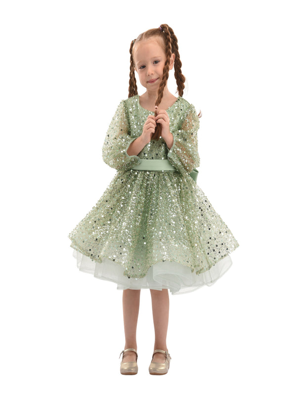 Green Pradera Glimmer Tulle Bow Dress