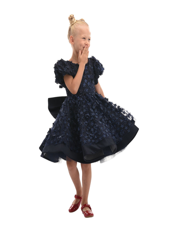 Navy Moneta Floral Bow Dress