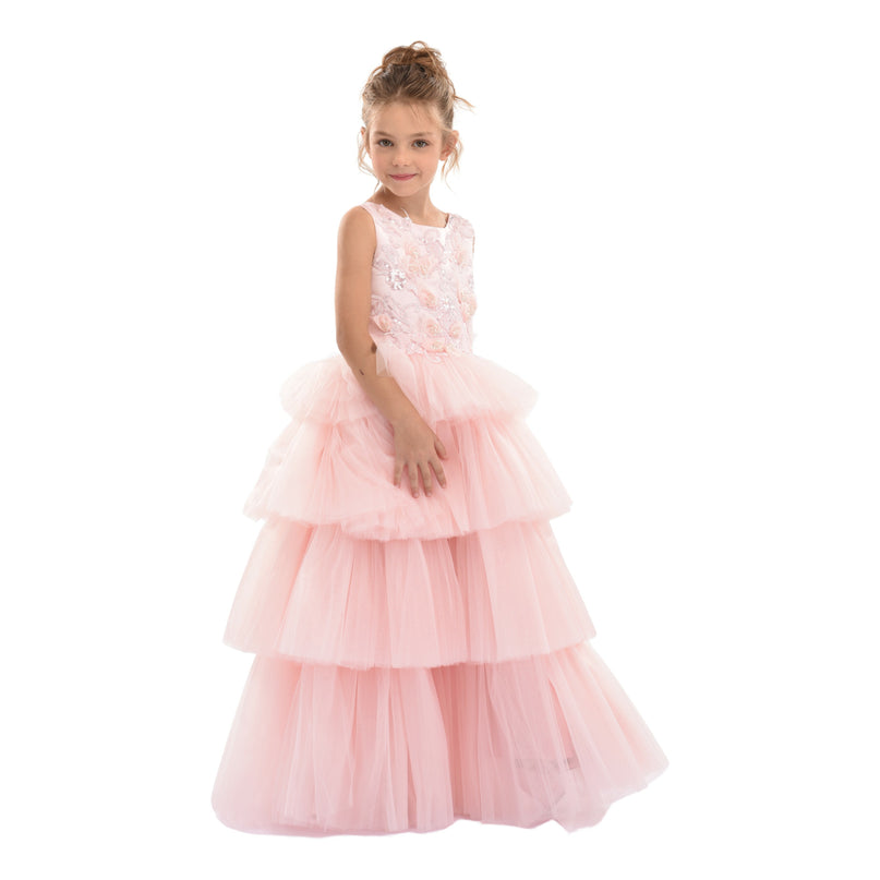 Pink Camellia Tiered Tulle Dress