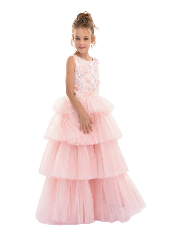 Pink Camellia Tiered Tulle Dress