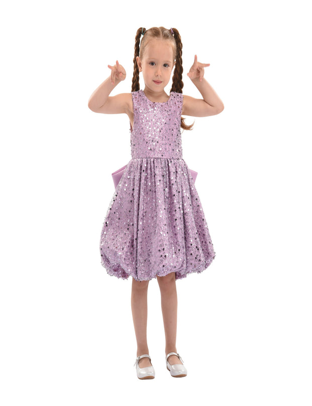 Purple Ainsley Sequin Bow Dress