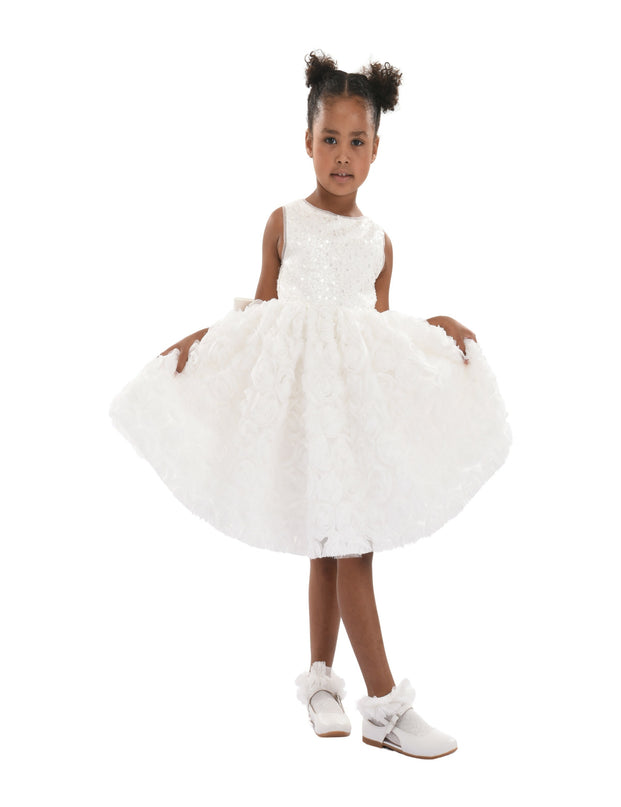 White Kreisler Sequin Bow Rose Dress