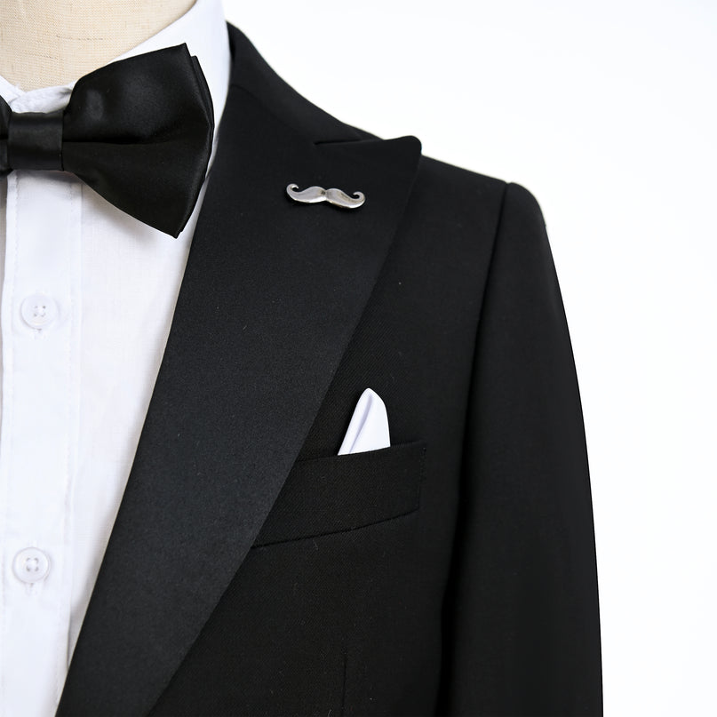 Black Peak Lapel Trim Wool Suit