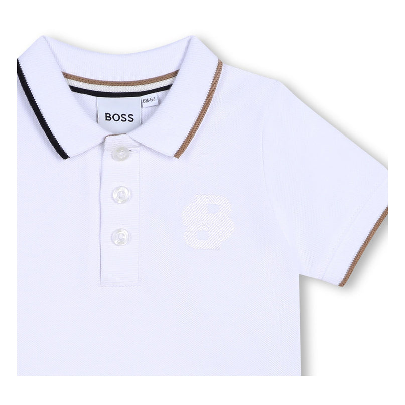 White Striped Collar Logo Polo