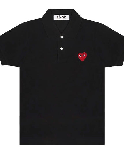 Black Embroidered Red Heart Polo