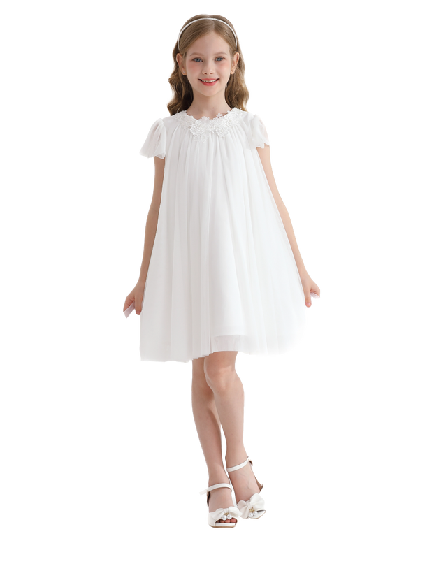 White Flower Accent Constance Dress