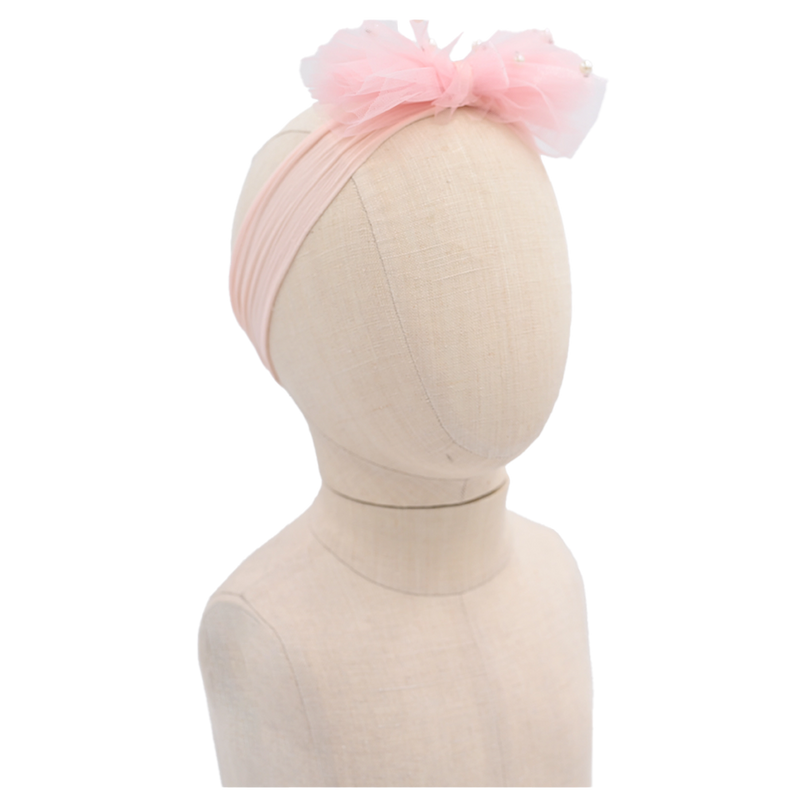 Peach Tulle Pearl Ribbon Headband