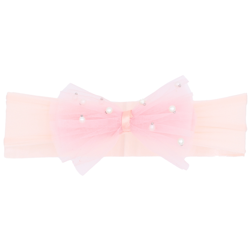 Peach Tulle Pearl Ribbon Headband