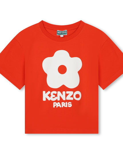 kenzo-k60254-99a-kg-Red Cotton Flower T-Shirt