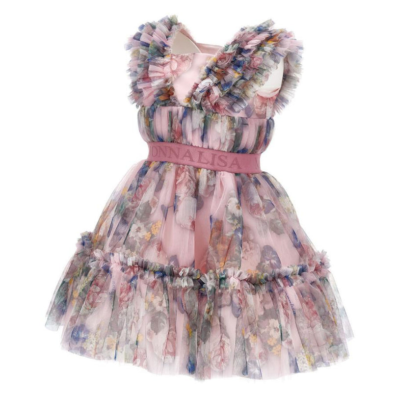 Monnalisa-Dress-19D900-4050-6684-Tulle Baroque Roses Print