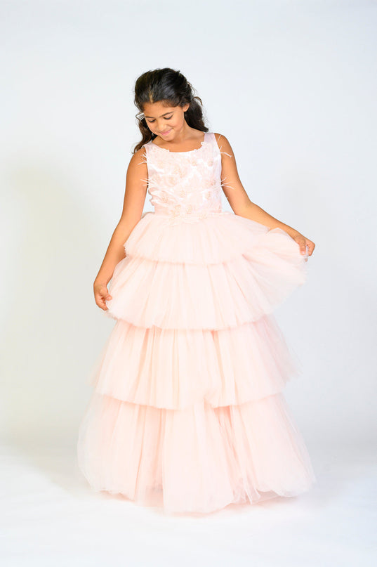 Pink Camellia Tiered Tulle Dress