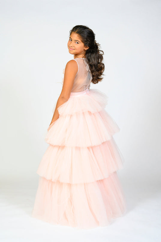 Pink Camellia Tiered Tulle Dress