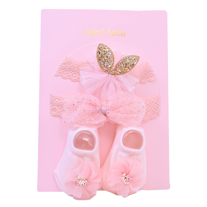 Pink Flower Bow Gold Accent Gift Set