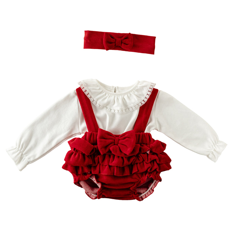 Andy Wawa-AC25330-RED-3 PCS ROMPER SET VELVET HAPPY NEWYEAR