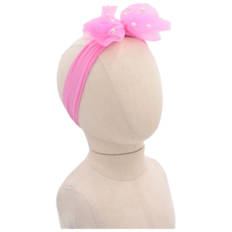 Hot Pink Tulle Pearl Ribbon Headband