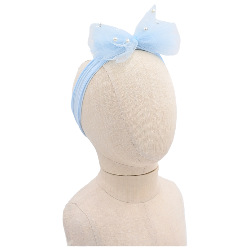 Blue Tulle Pearl Ribbon Headband