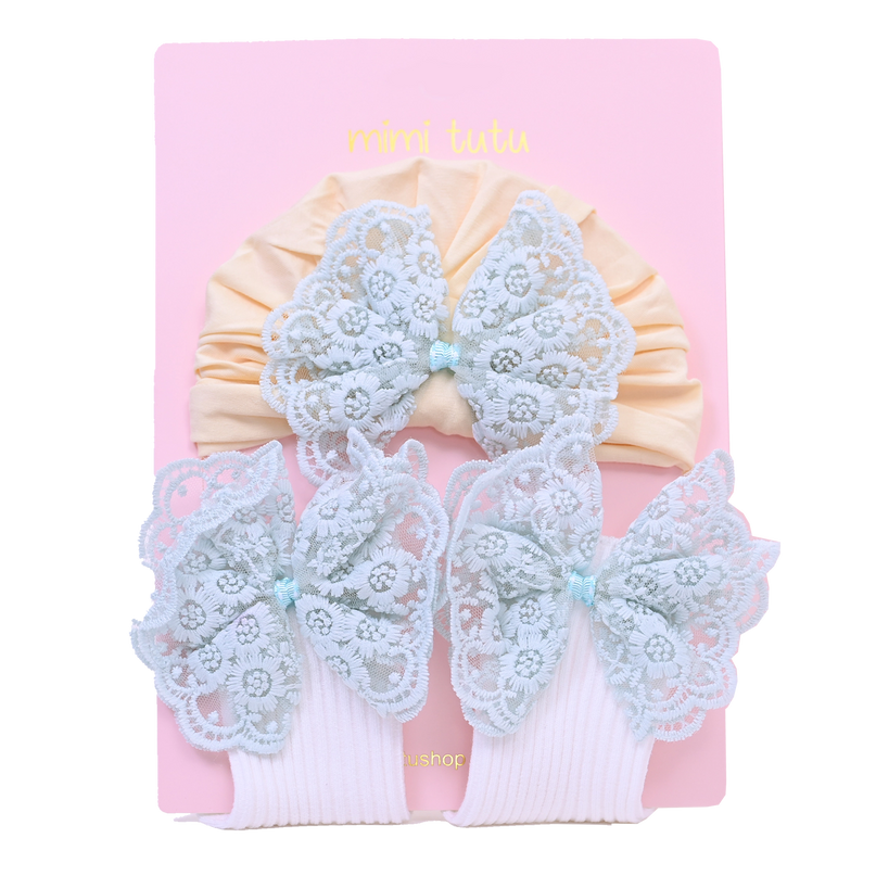 Teal Lace Bow and Yellow White Gift Set