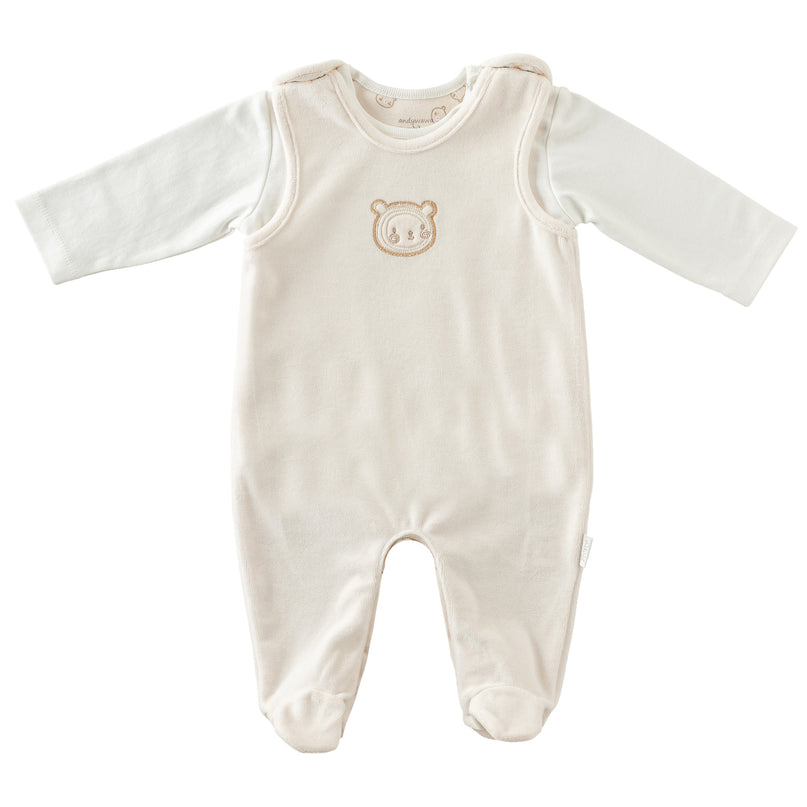 Andy Wawa-AC25185-ECRU-ROMPER SET VELVET BEAR TIME