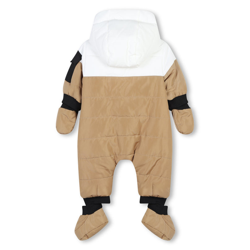 Beige Colorblock Down Snowsuit