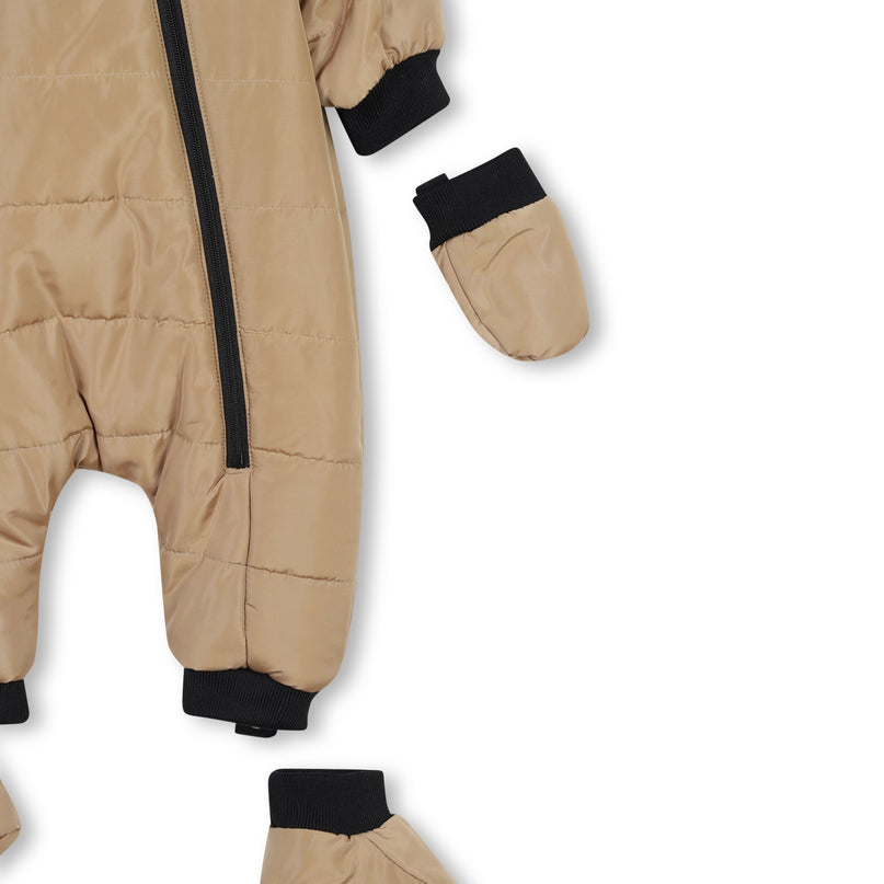 Beige Colorblock Down Snowsuit