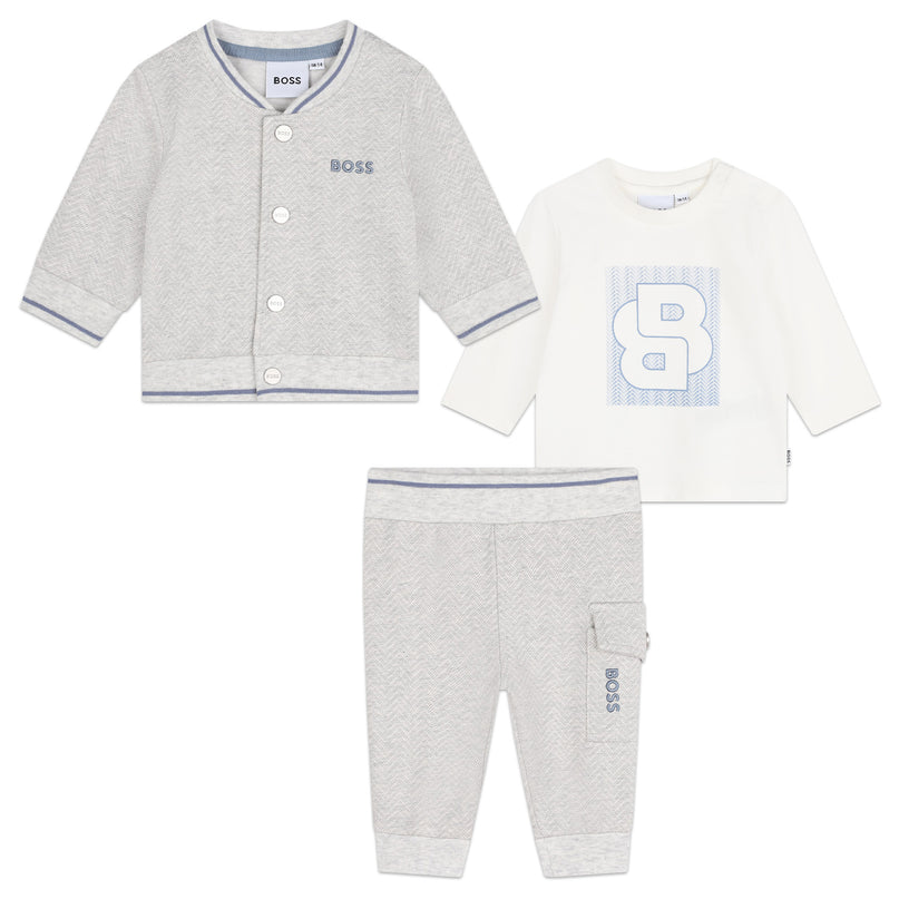 BOSS-J51062-A10-LIGHT GRAY CHINA-TROUSERS+CARDIGAN+T.SHIRT SET