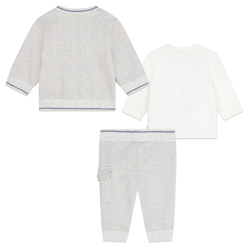 BOSS-J51062-A10-LIGHT GRAY CHINA-TROUSERS+CARDIGAN+T.SHIRT SET