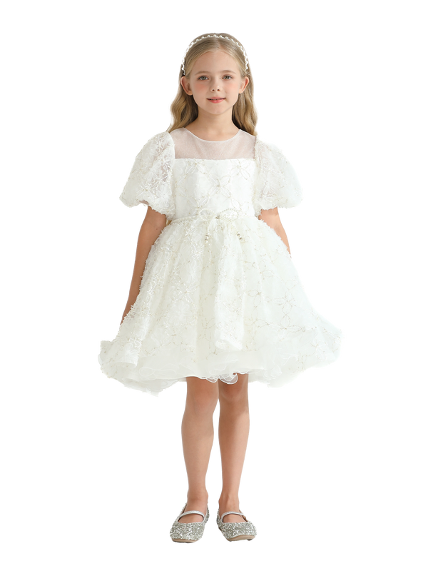 White Laced Tulle Flower Wynfair Dress