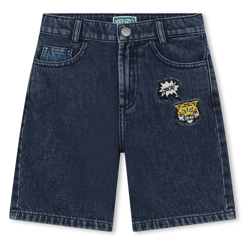 kenzo-k60313-z04-kb-Blue Bermuda Denim Shorts