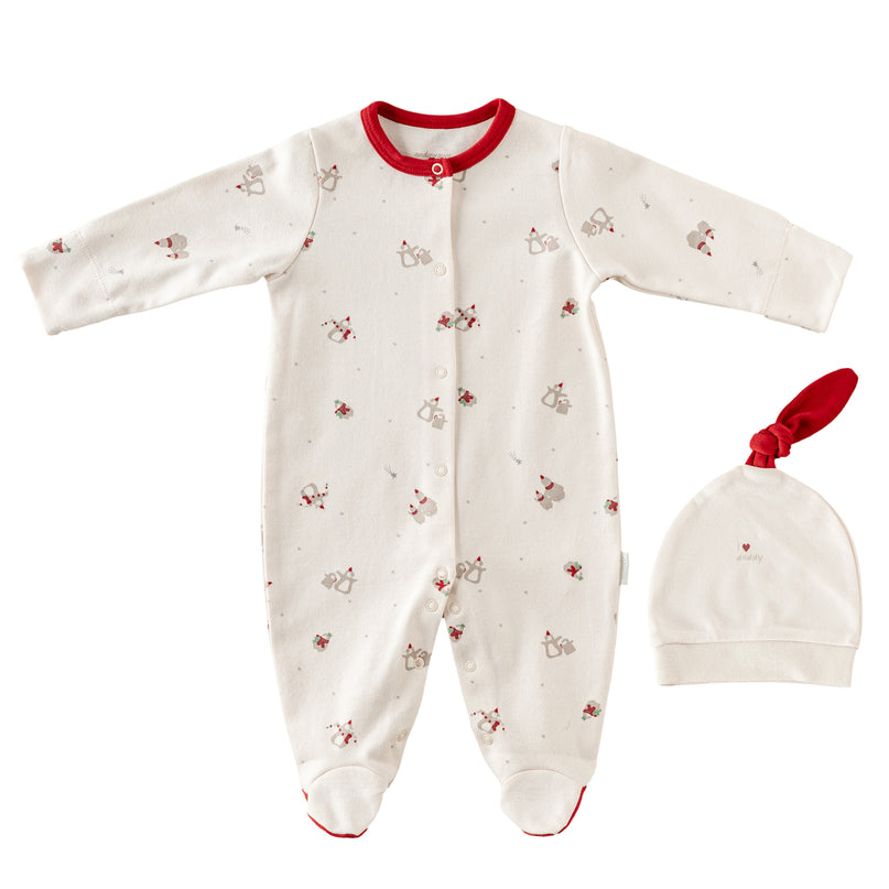 Cream Penguin Print Babygrow & Hat